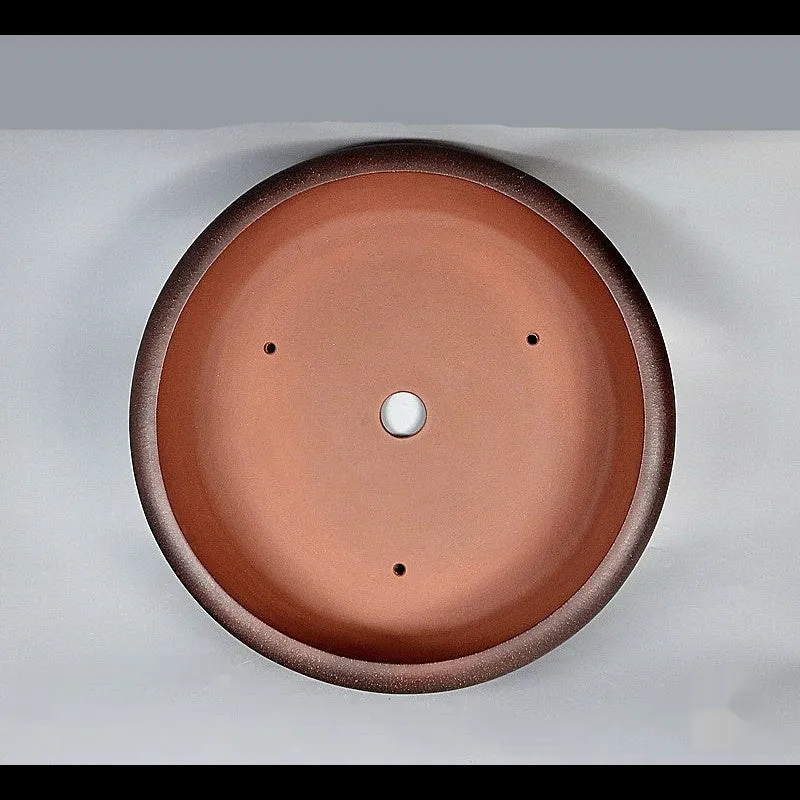 Handmade antique drum round ceramic flowerpot in purple sand colour, 60x19cm, with red mud pine cypress old pile styling
