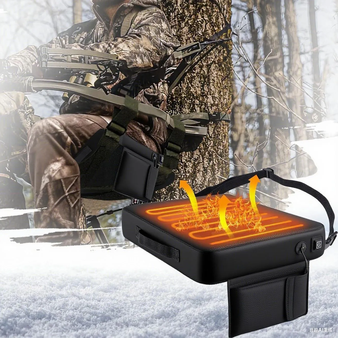 Camouflage heating cushion made of Oxford cloth for outdoor stadium seating, size 40x32x7cm