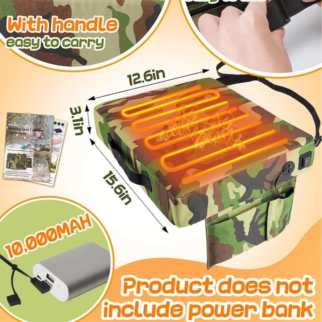Camouflage heating cushion made of Oxford cloth for outdoor stadium seating, size 40x32x7cm