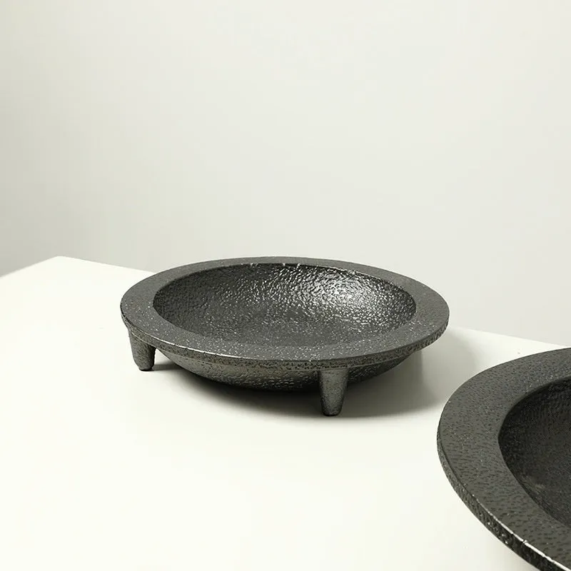 New Chinese style cement fruit plate in large size 32.4 cm wide on a table for home decoration