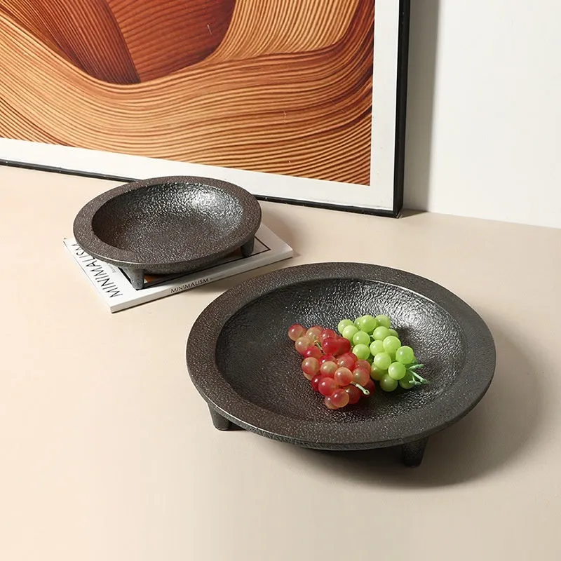 New Chinese style cement fruit plate in large size 32.4 cm wide on a table for home decoration