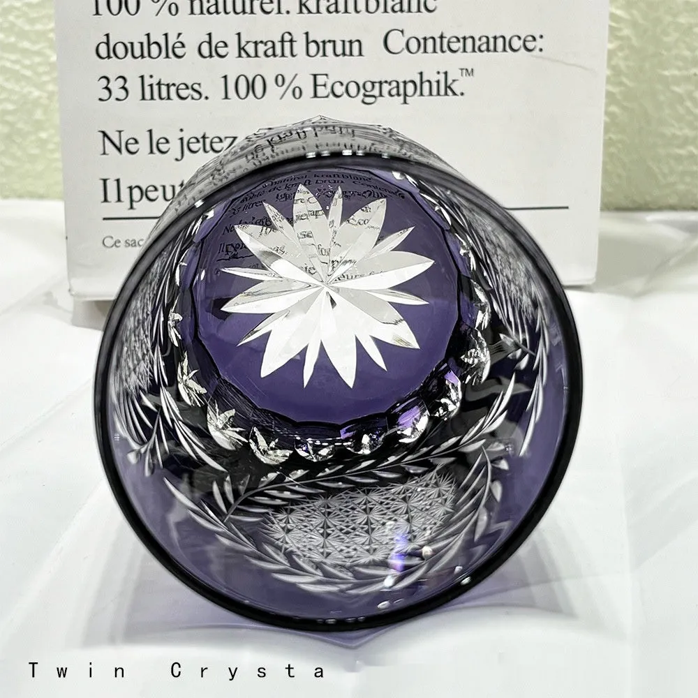 Crystal glass wine glass with wisteria cut pattern, retro style, 201-300ml capacity, purple colour