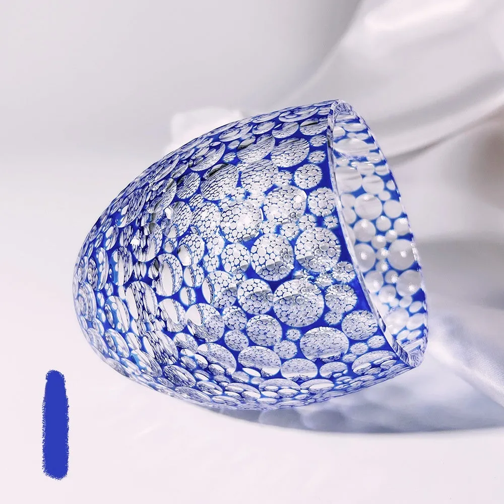 Sapphire blue hand carved crystal glass wine cup with Jianghu cut bubble pattern and 201-300ml capacity