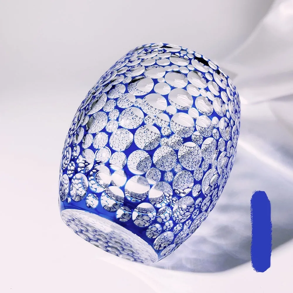 Sapphire blue hand carved crystal glass wine cup with Jianghu cut bubble pattern and 201-300ml capacity