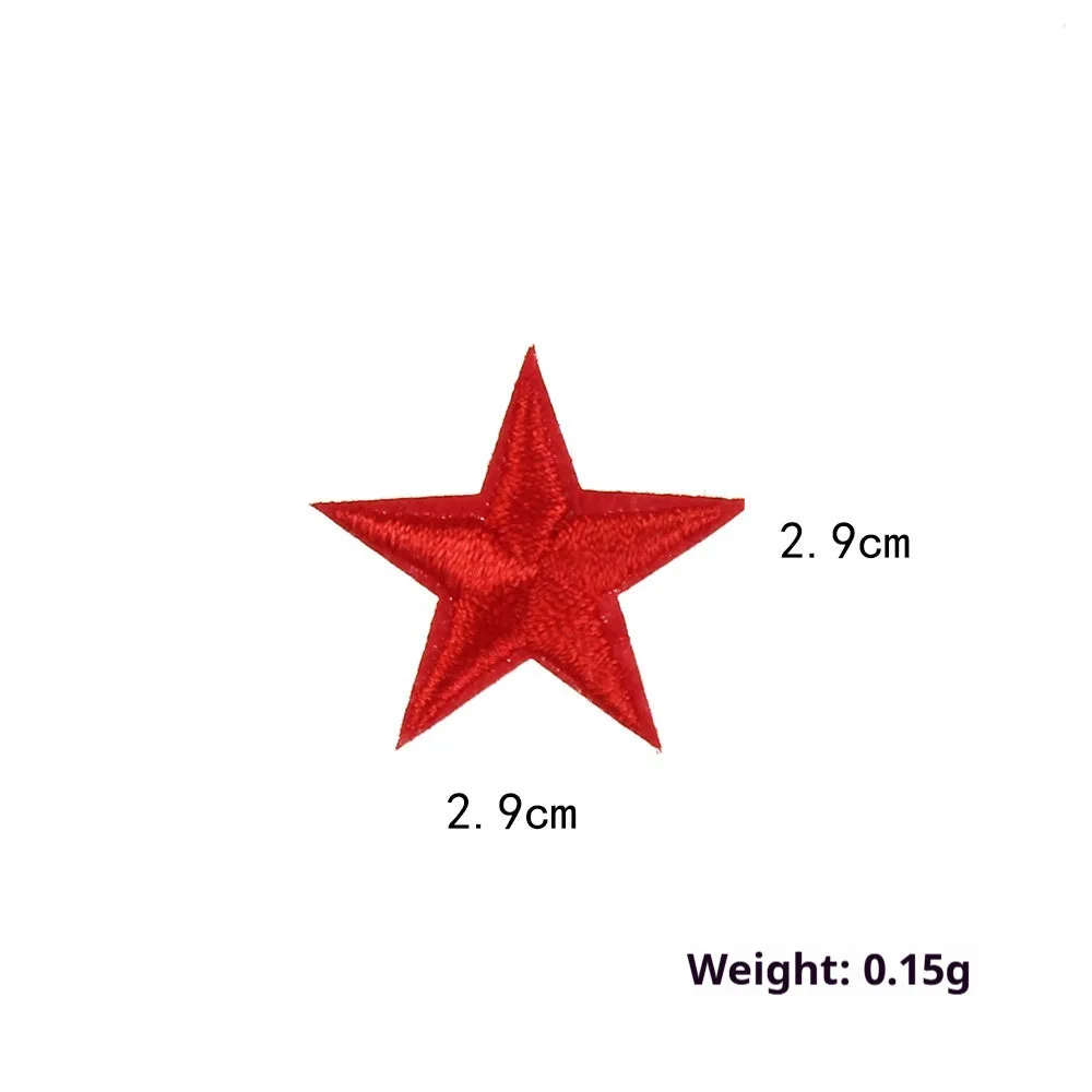 Colourful five-pointed star cloth embroidery stickers for DIY clothing decoration on a fabric background.