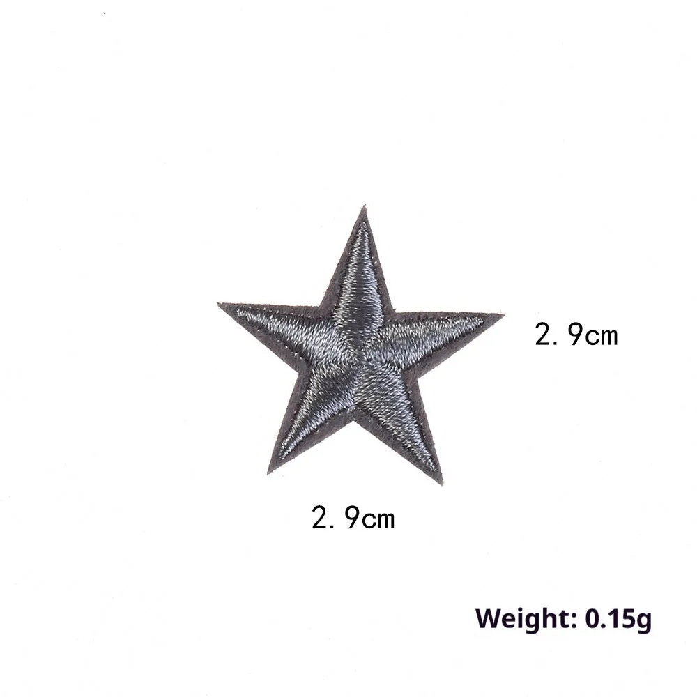 Colourful five-pointed star cloth embroidery stickers for DIY clothing decoration on a fabric background.
