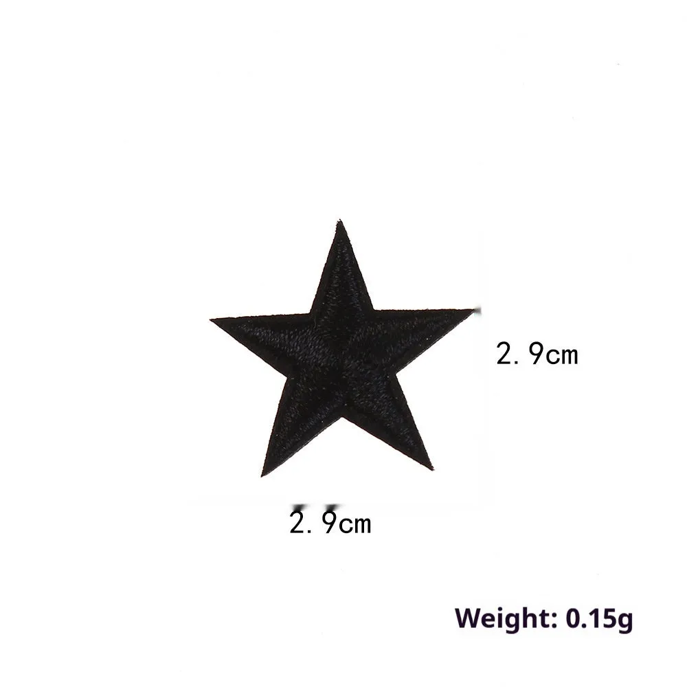 Colourful five-pointed star cloth embroidery stickers for DIY clothing decoration on a fabric background.