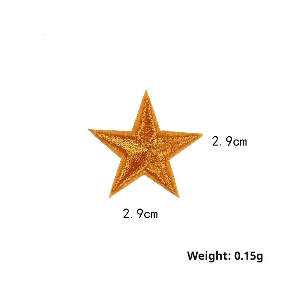 Colourful five-pointed star cloth embroidery stickers for DIY clothing decoration on a fabric background.
