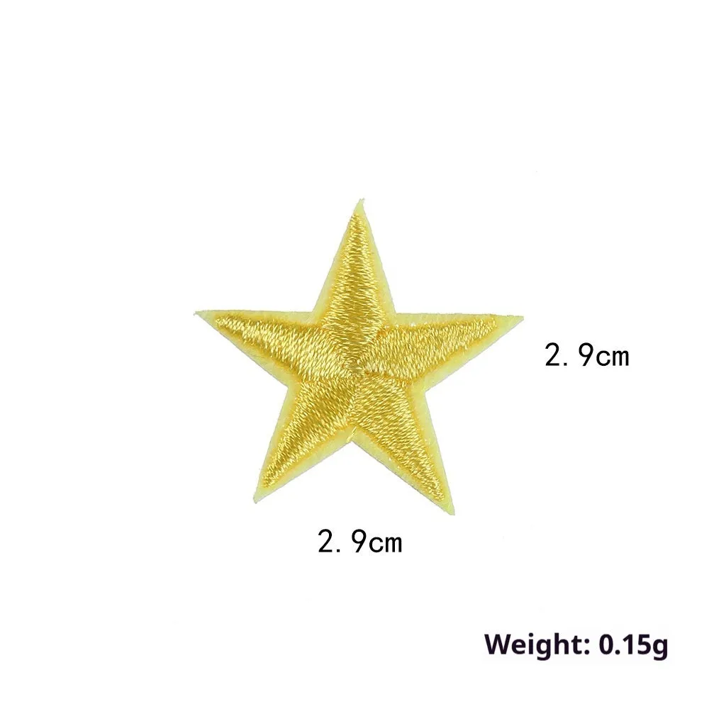 Colourful five-pointed star cloth embroidery stickers for DIY clothing decoration on a fabric background.