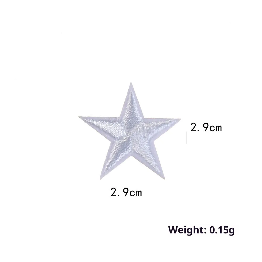 Colourful five-pointed star cloth embroidery stickers for DIY clothing decoration on a fabric background.