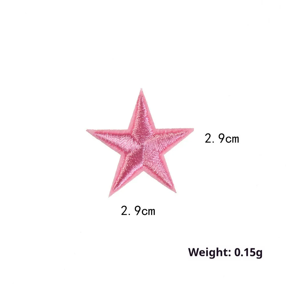 Colourful five-pointed star cloth embroidery stickers for DIY clothing decoration on a fabric background.