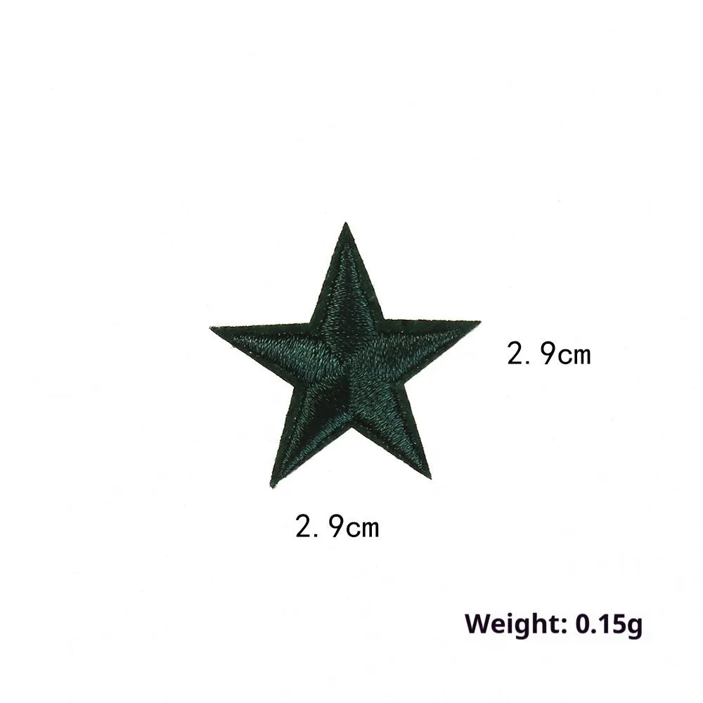 Colourful five-pointed star cloth embroidery stickers for DIY clothing decoration on a fabric background.