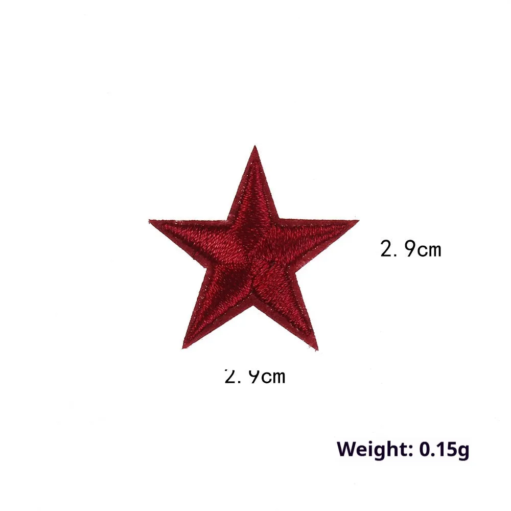 Colourful five-pointed star cloth embroidery stickers for DIY clothing decoration on a fabric background.