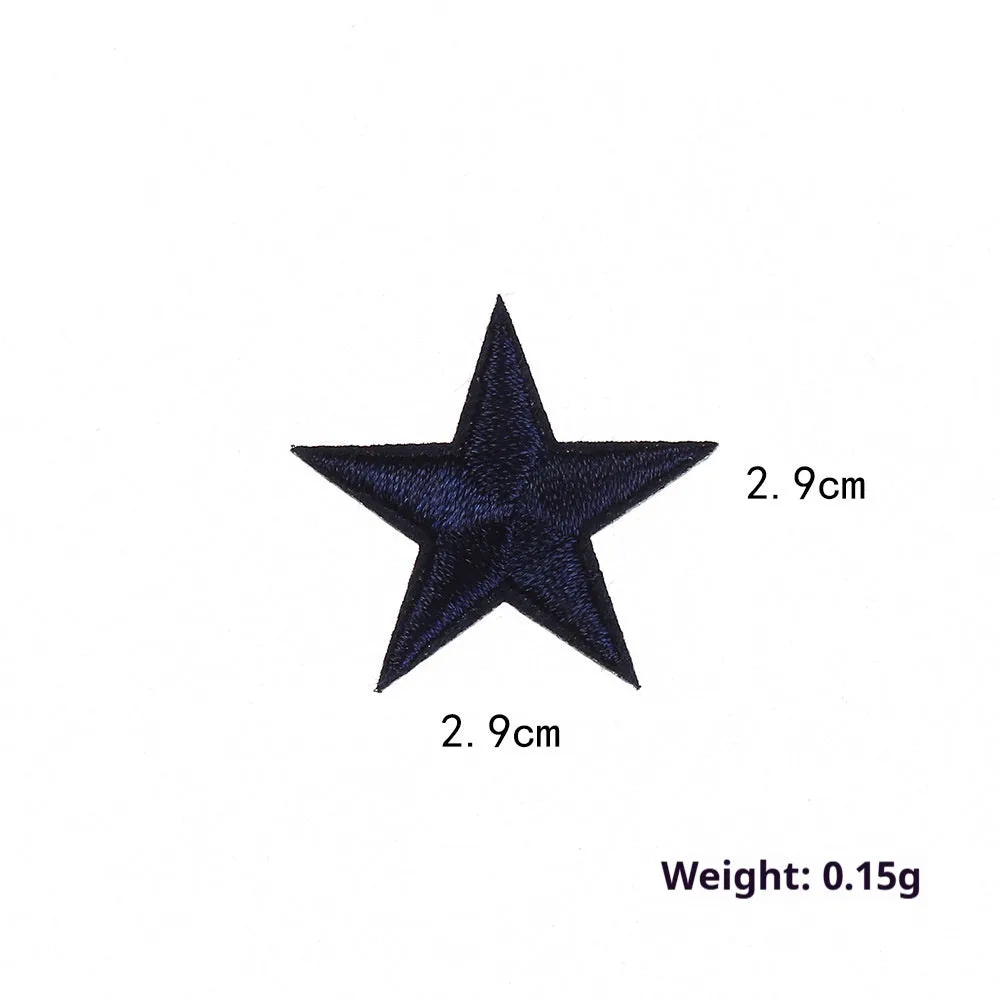 Colourful five-pointed star cloth embroidery stickers for DIY clothing decoration on a fabric background.