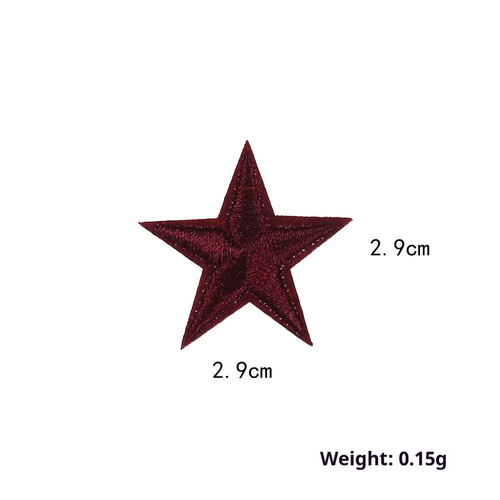 Colourful five-pointed star cloth embroidery stickers for DIY clothing decoration on a fabric background.