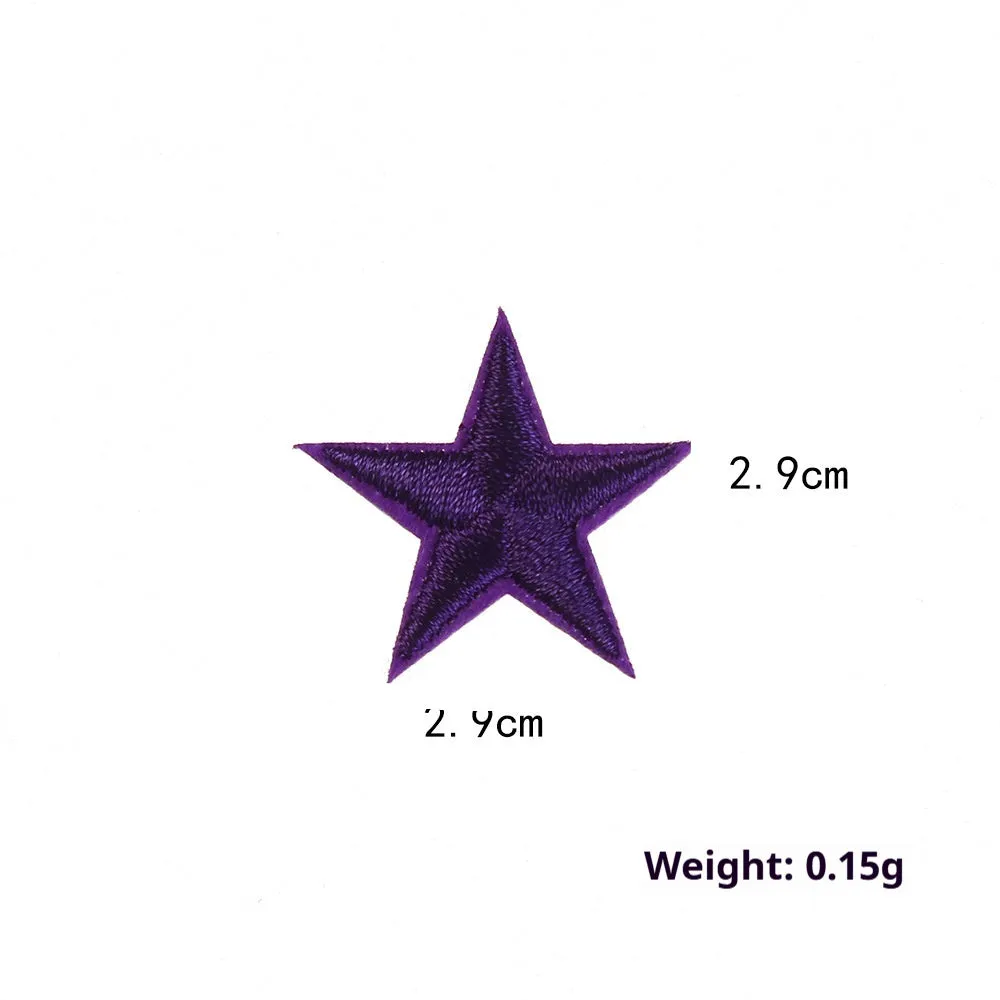 Colourful five-pointed star cloth embroidery stickers for DIY clothing decoration on a fabric background.