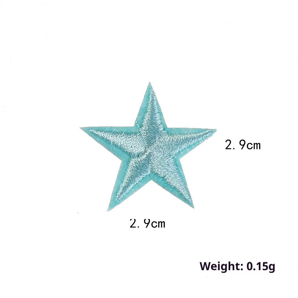 Colourful five-pointed star cloth embroidery stickers for DIY clothing decoration on a fabric background.