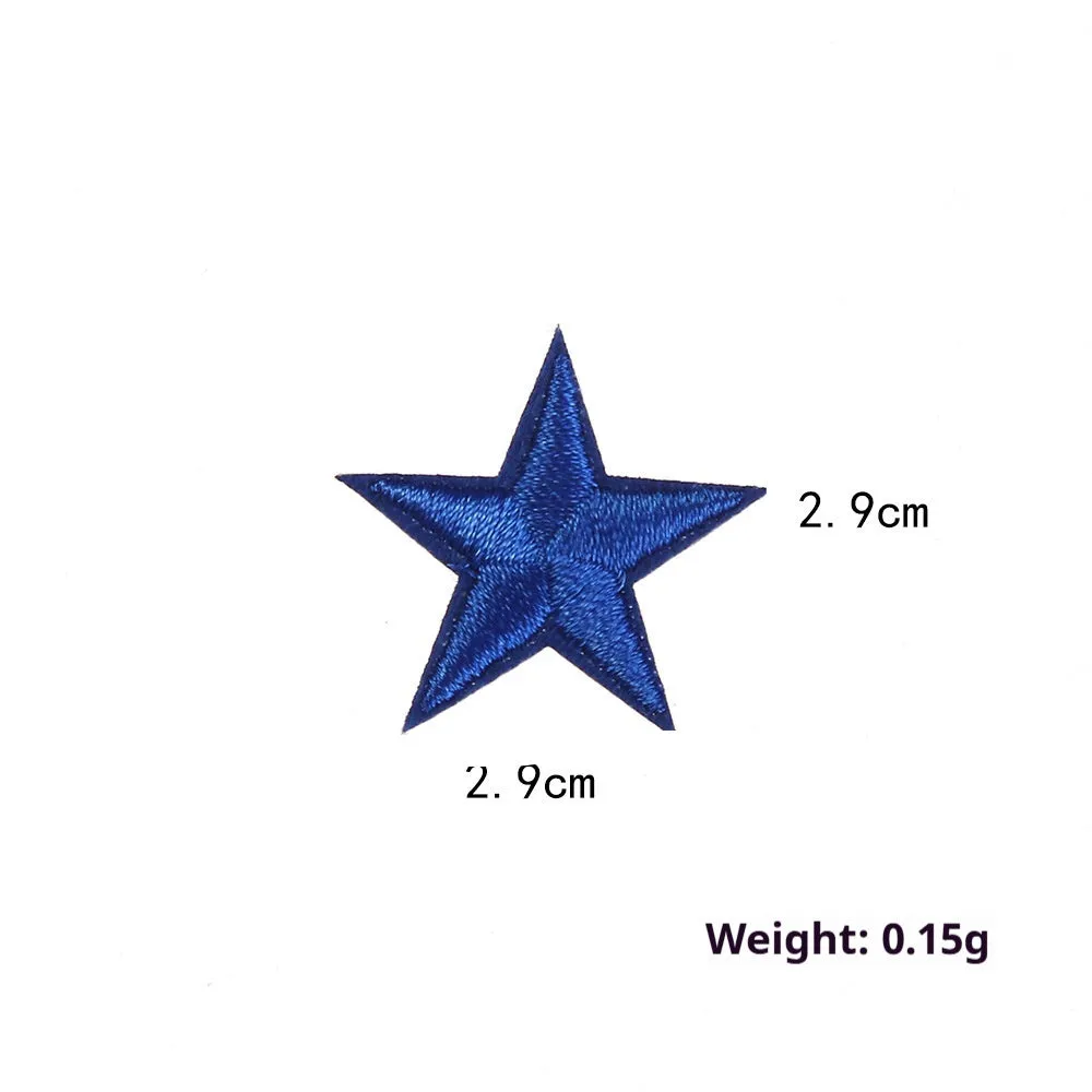 Colourful five-pointed star cloth embroidery stickers for DIY clothing decoration on a fabric background.