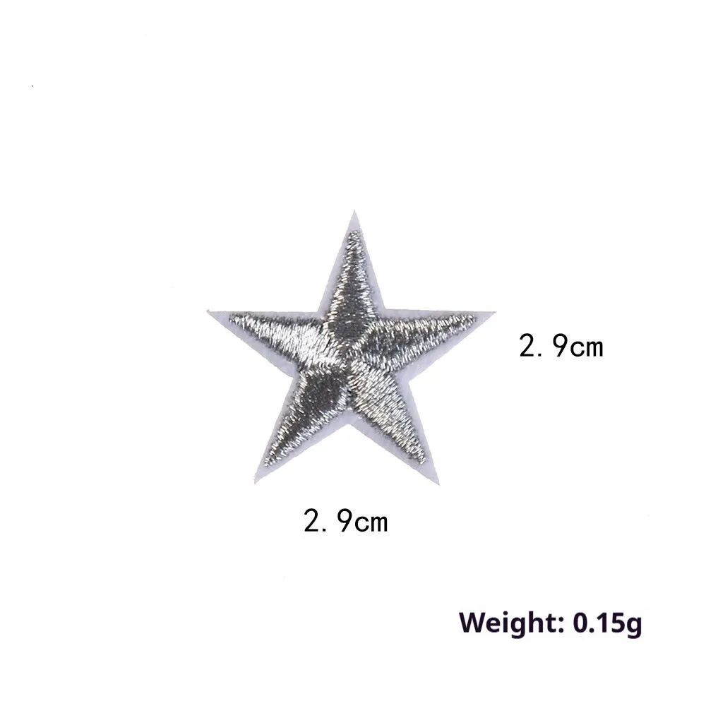 Colourful five-pointed star cloth embroidery stickers for DIY clothing decoration on a fabric background.