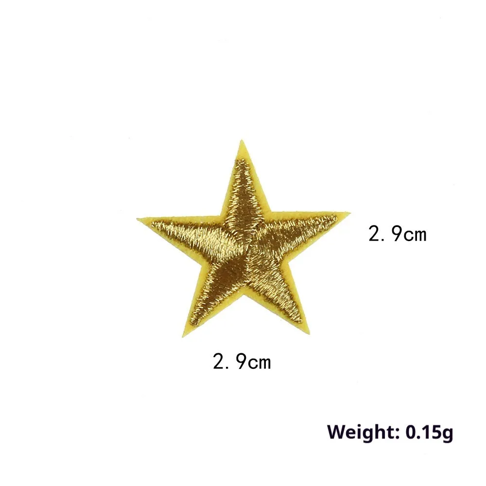Colourful five-pointed star cloth embroidery stickers for DIY clothing decoration on a fabric background.
