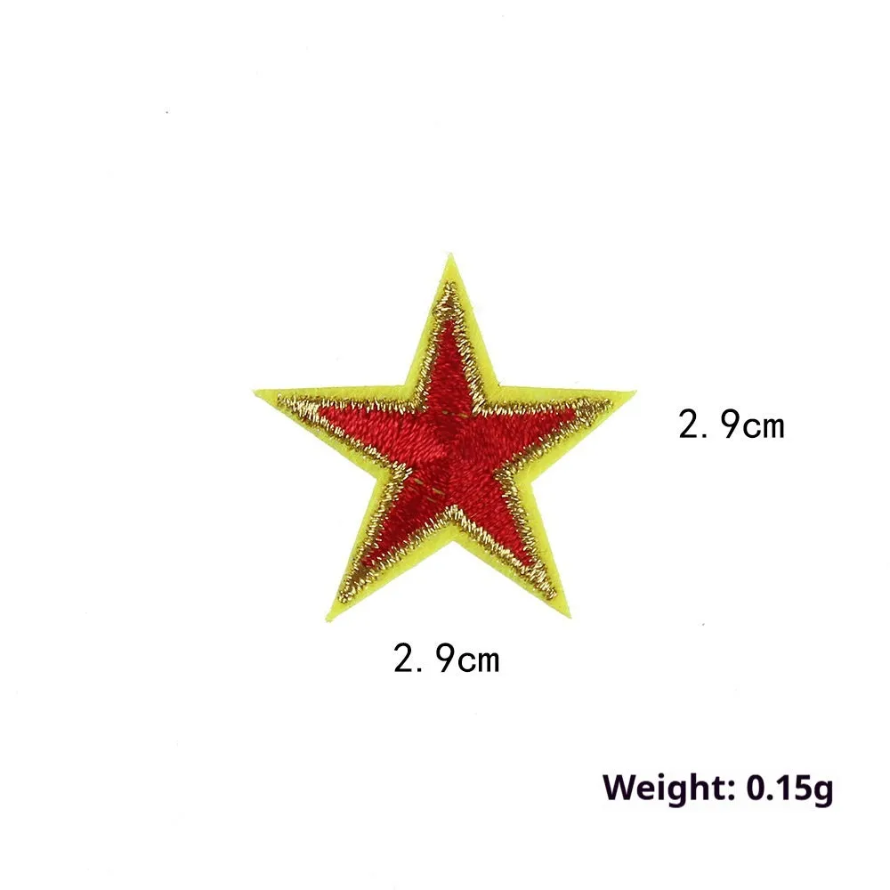 Colourful five-pointed star cloth embroidery stickers for DIY clothing decoration on a fabric background.