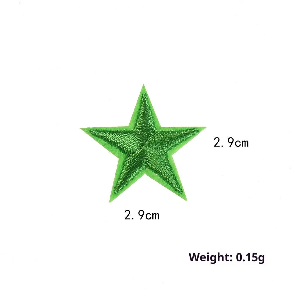 Colourful five-pointed star cloth embroidery stickers for DIY clothing decoration on a fabric background.