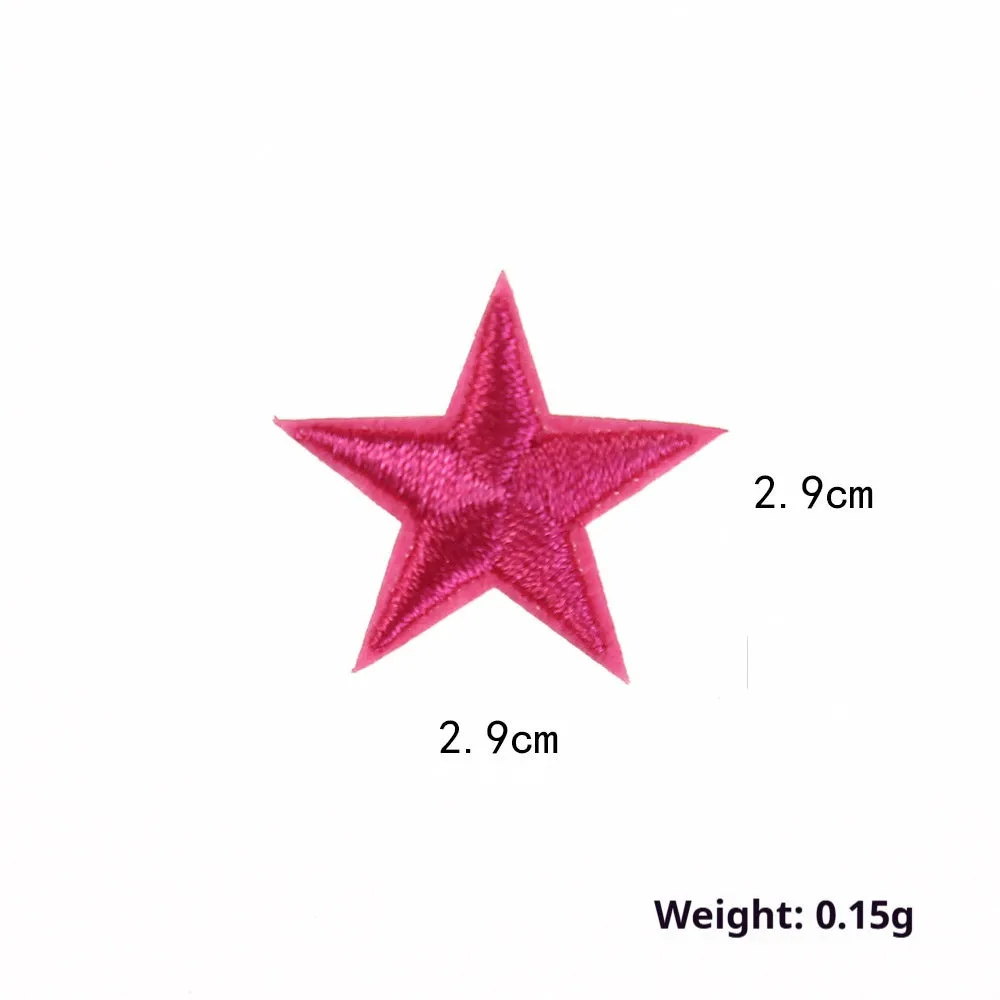 Colourful five-pointed star cloth embroidery stickers for DIY clothing decoration on a fabric background.