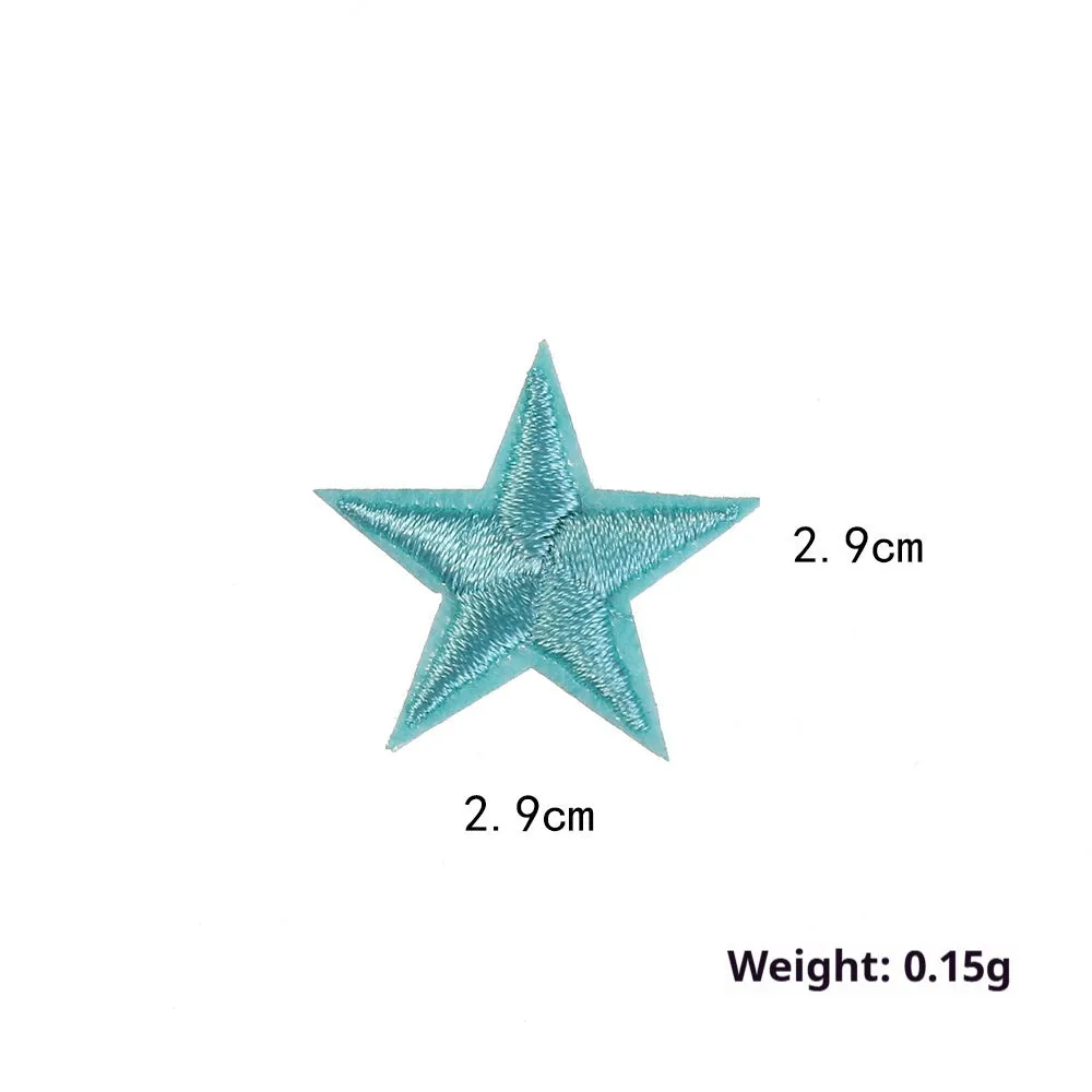 Colourful five-pointed star cloth embroidery stickers for DIY clothing decoration on a fabric background.