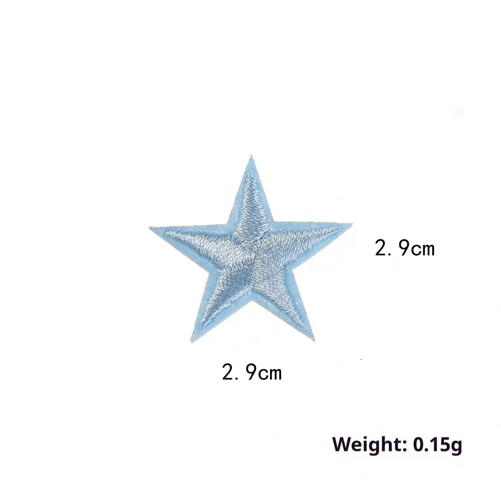 Colourful five-pointed star cloth embroidery stickers for DIY clothing decoration on a fabric background.