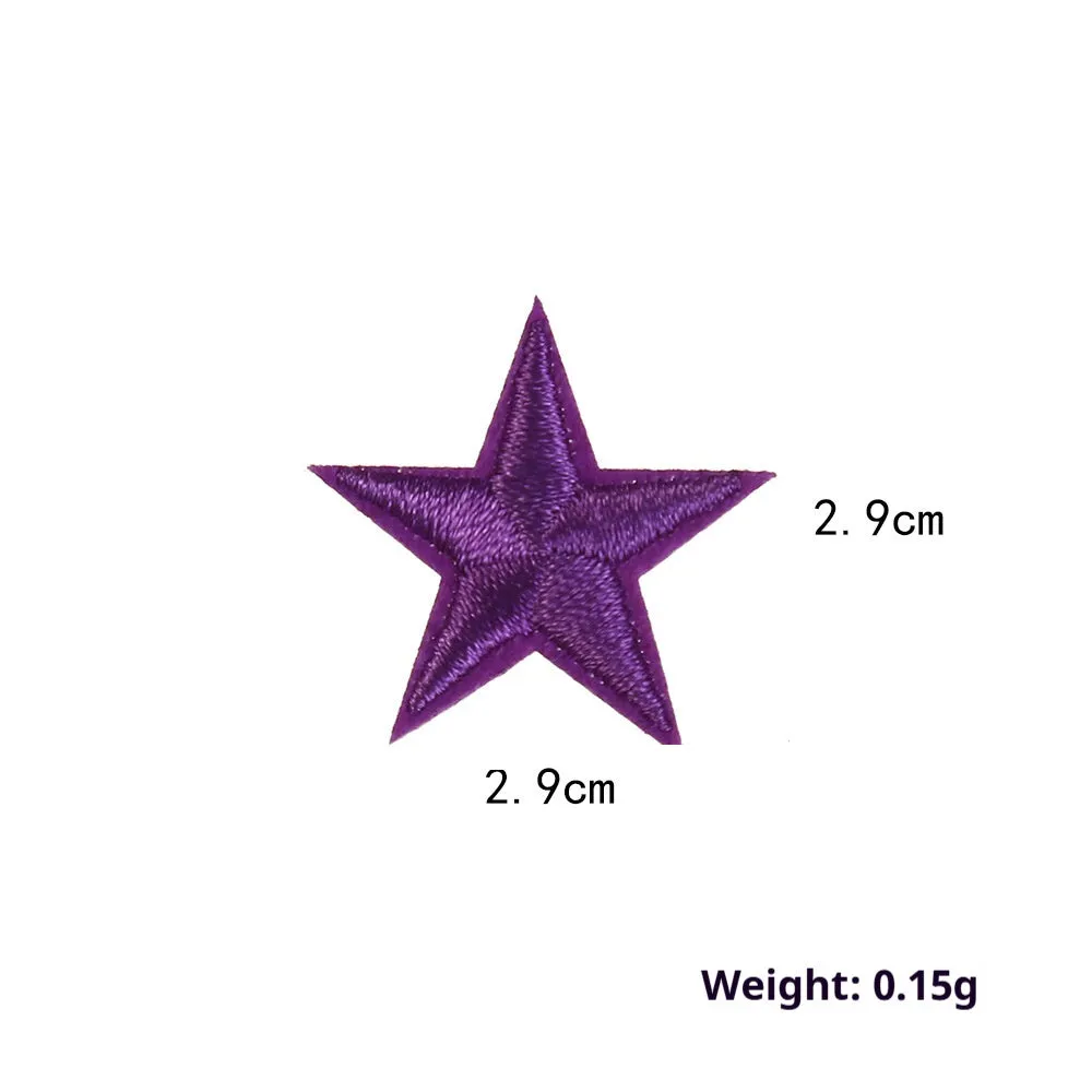 Colourful five-pointed star cloth embroidery stickers for DIY clothing decoration on a fabric background.