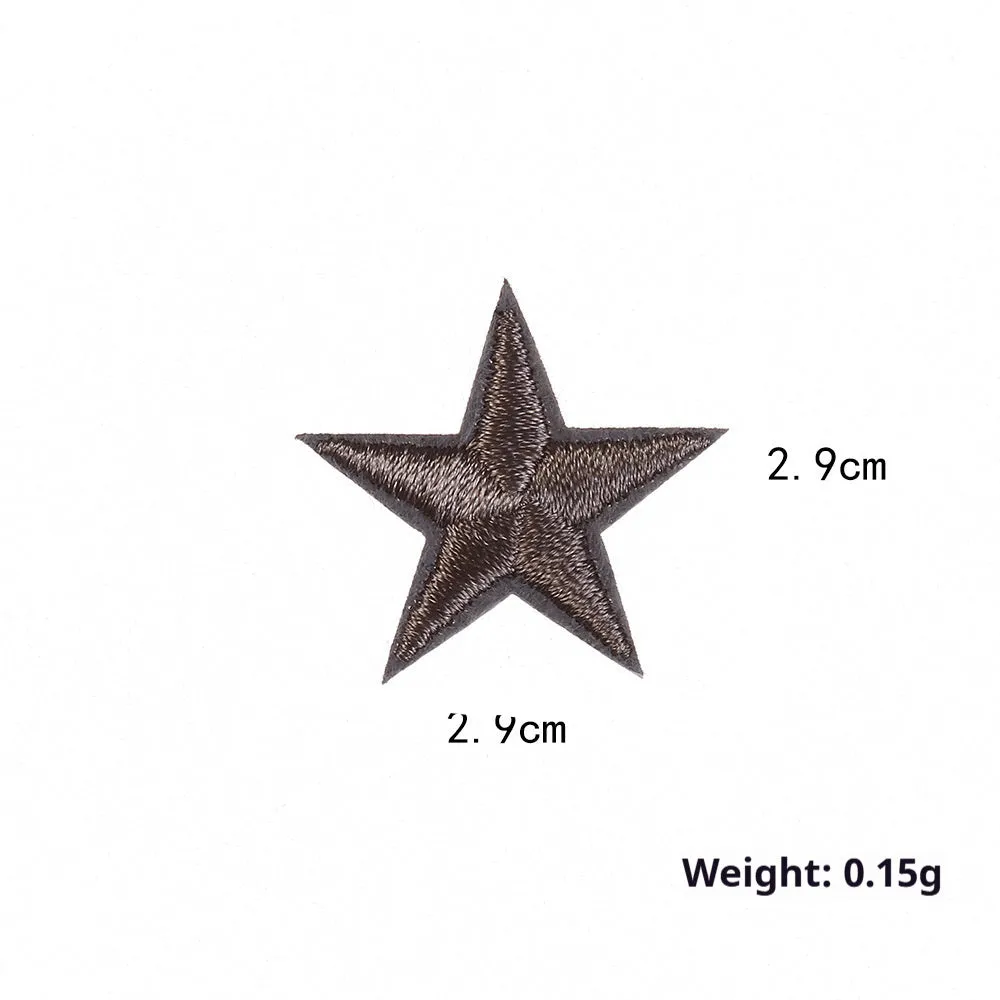 Colourful five-pointed star cloth embroidery stickers for DIY clothing decoration on a fabric background.