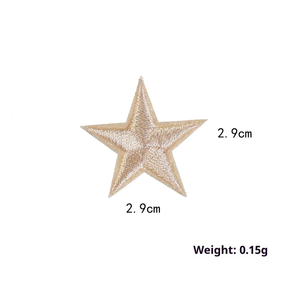 Colourful five-pointed star cloth embroidery stickers for DIY clothing decoration on a fabric background.