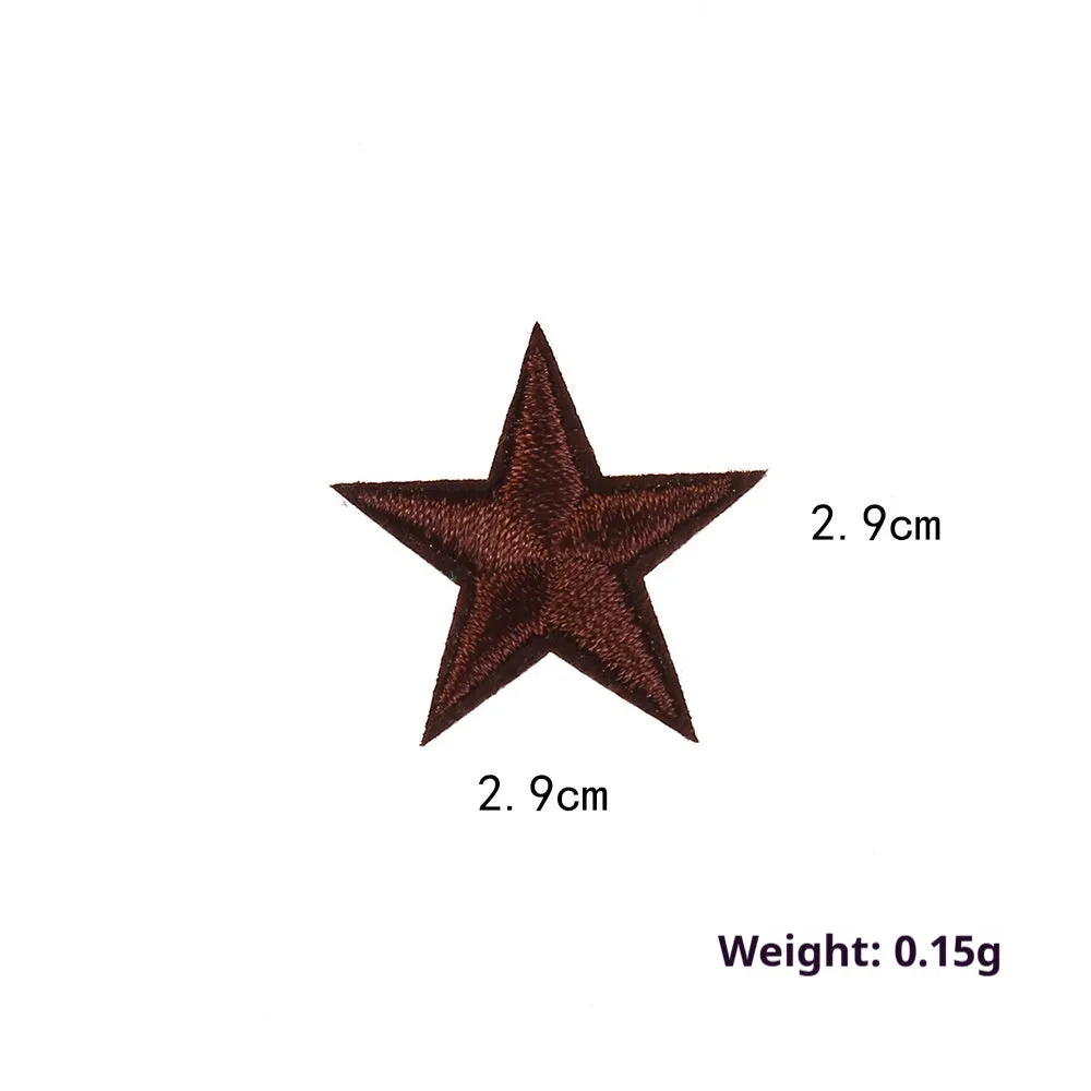 Colourful five-pointed star cloth embroidery stickers for DIY clothing decoration on a fabric background.