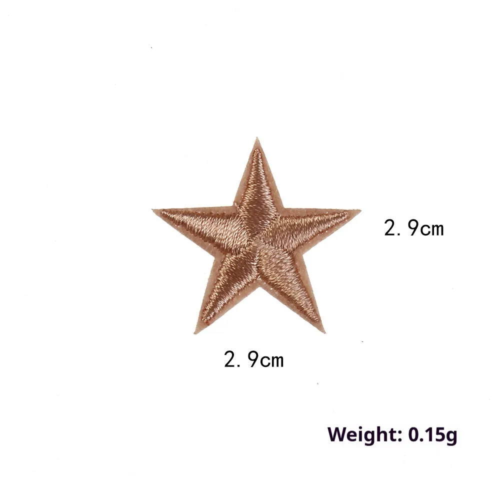 Colourful five-pointed star cloth embroidery stickers for DIY clothing decoration on a fabric background.
