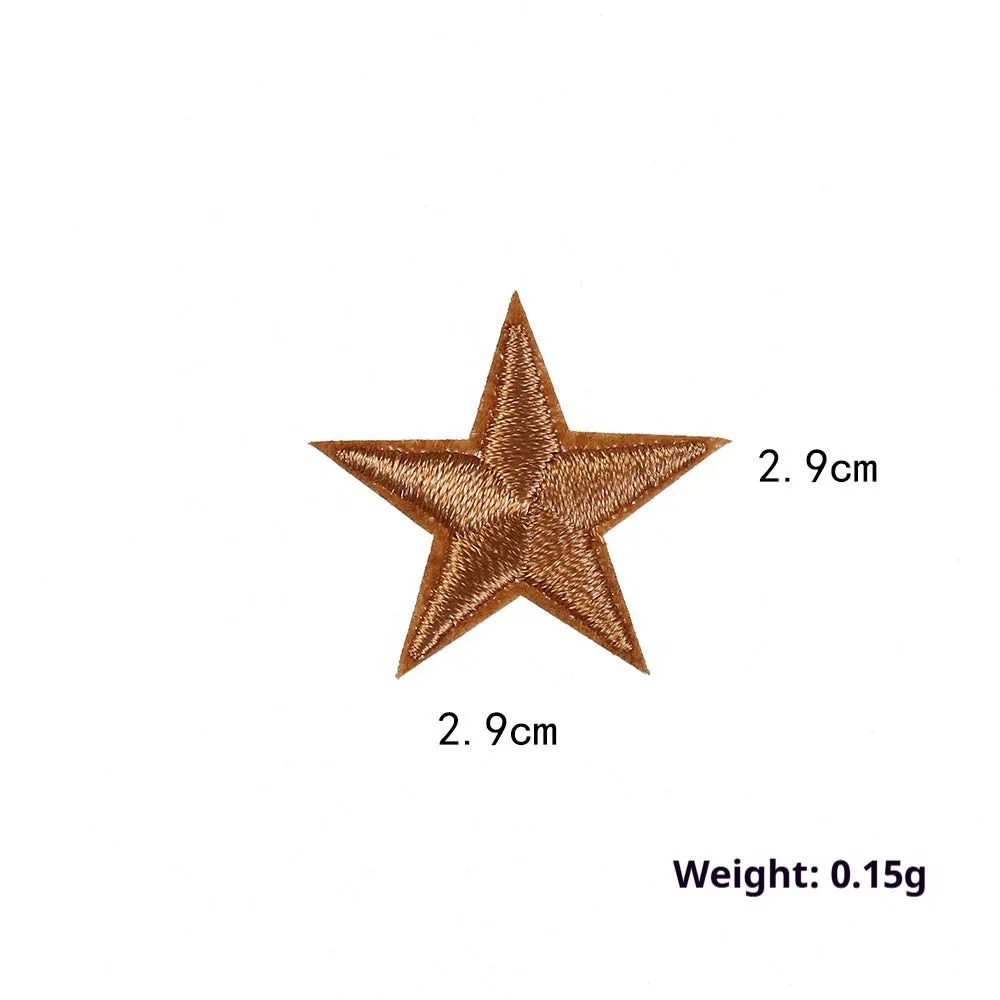 Colourful five-pointed star cloth embroidery stickers for DIY clothing decoration on a fabric background.