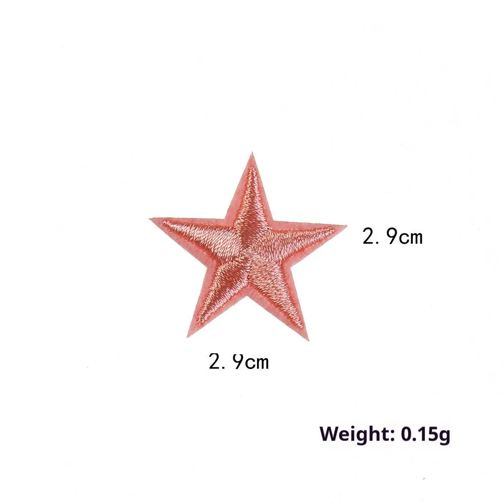 Colourful five-pointed star cloth embroidery stickers for DIY clothing decoration on a fabric background.