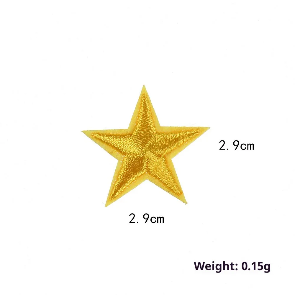 Colourful five-pointed star cloth embroidery stickers for DIY clothing decoration on a fabric background.