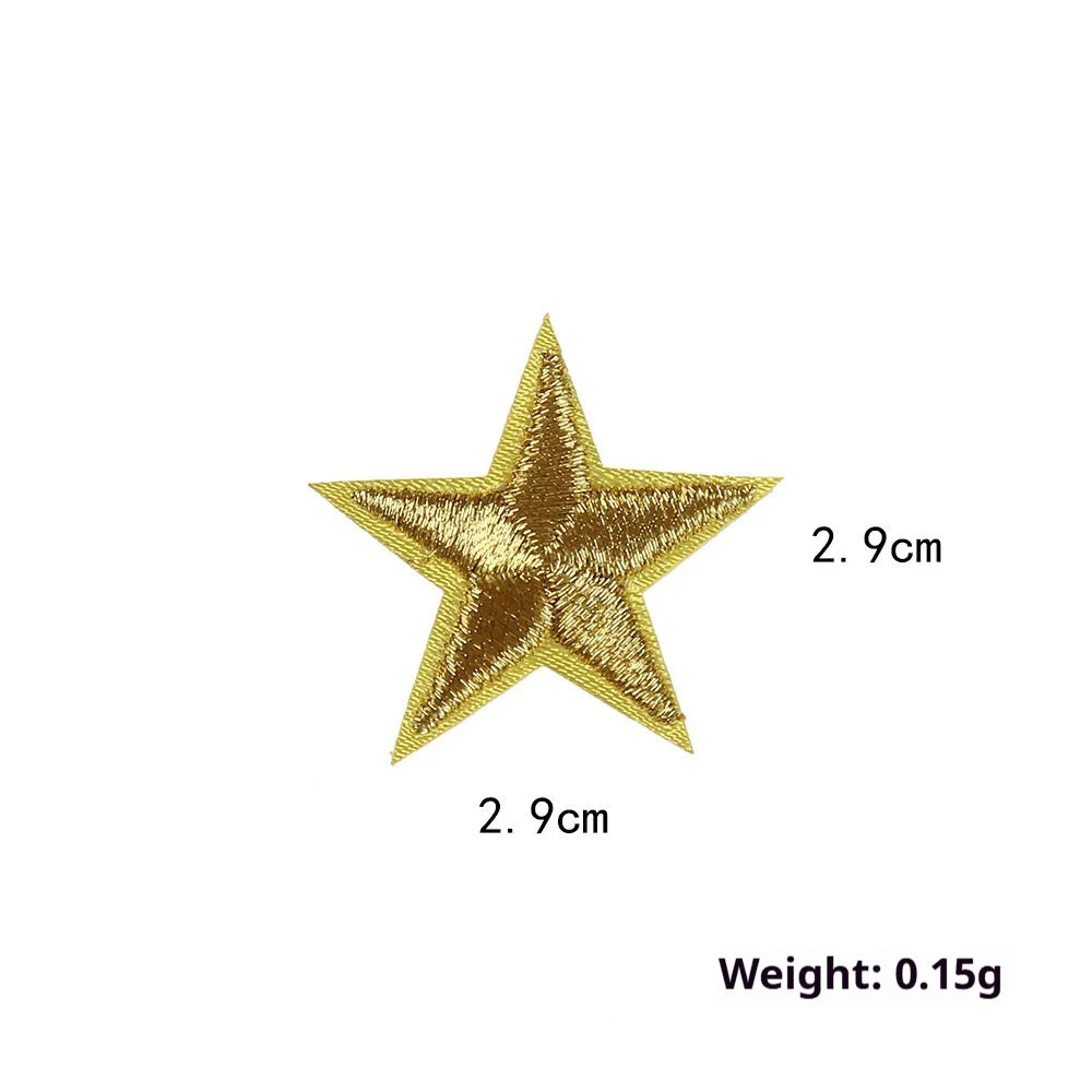 Colourful five-pointed star cloth embroidery stickers for DIY clothing decoration on a fabric background.