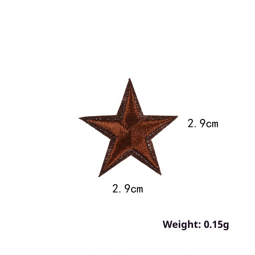 Colourful five-pointed star cloth embroidery stickers for DIY clothing decoration on a fabric background.