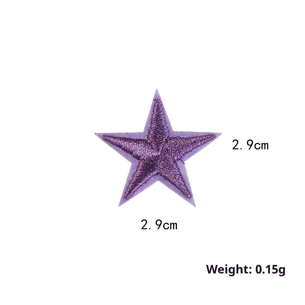 Colourful five-pointed star cloth embroidery stickers for DIY clothing decoration on a fabric background.
