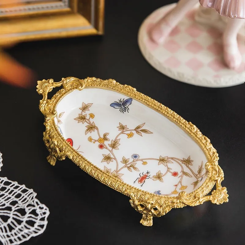 Aluminium crystal decorative jewellery storage dish with carved French Versailles design in modern simplicity style
