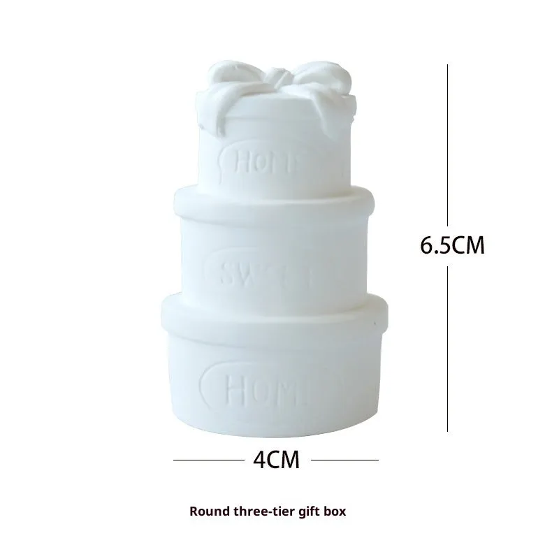 White plaster retro jewellery display stand with three layers, neutral background for necklace display