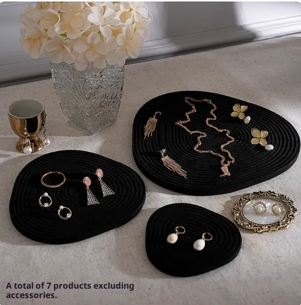 Flannel tree wheel jewellery display stand with rotating design, small size 12x11.5cm, black colour