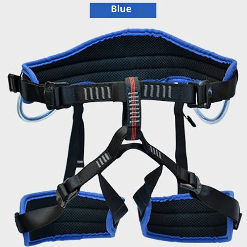 Outdoor mountaineering half seat belt in orange with adjustable waist and leg straps