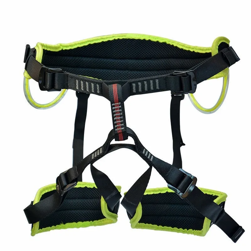 Outdoor mountaineering half seat belt in orange with adjustable waist and leg straps
