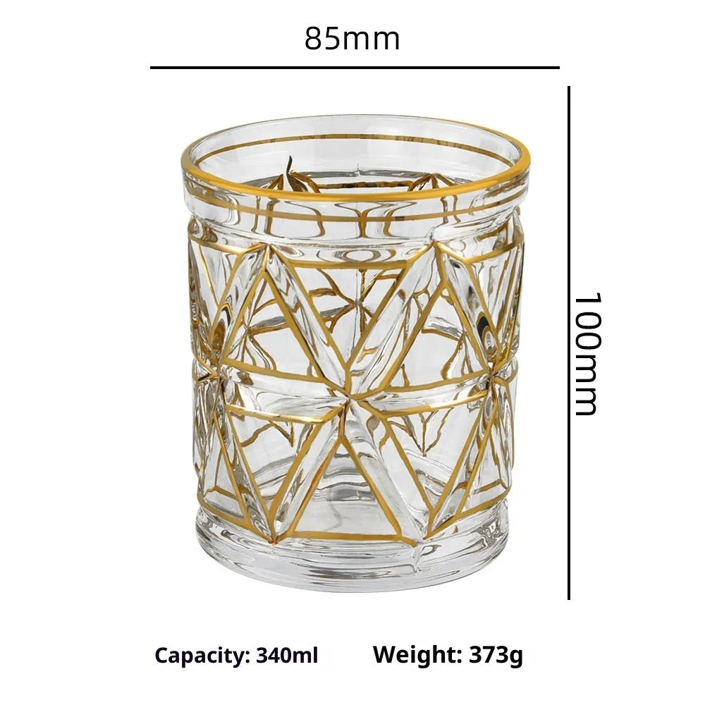 Crystal glass whiskey shot glass with solid gold colour and single-layer build, 340-450ml capacity