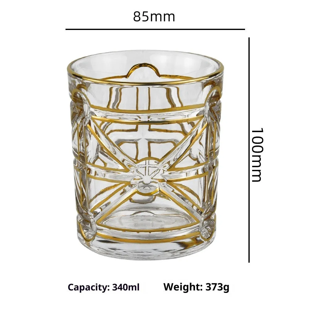 Crystal glass whiskey shot glass with solid gold colour and single-layer build, 340-450ml capacity