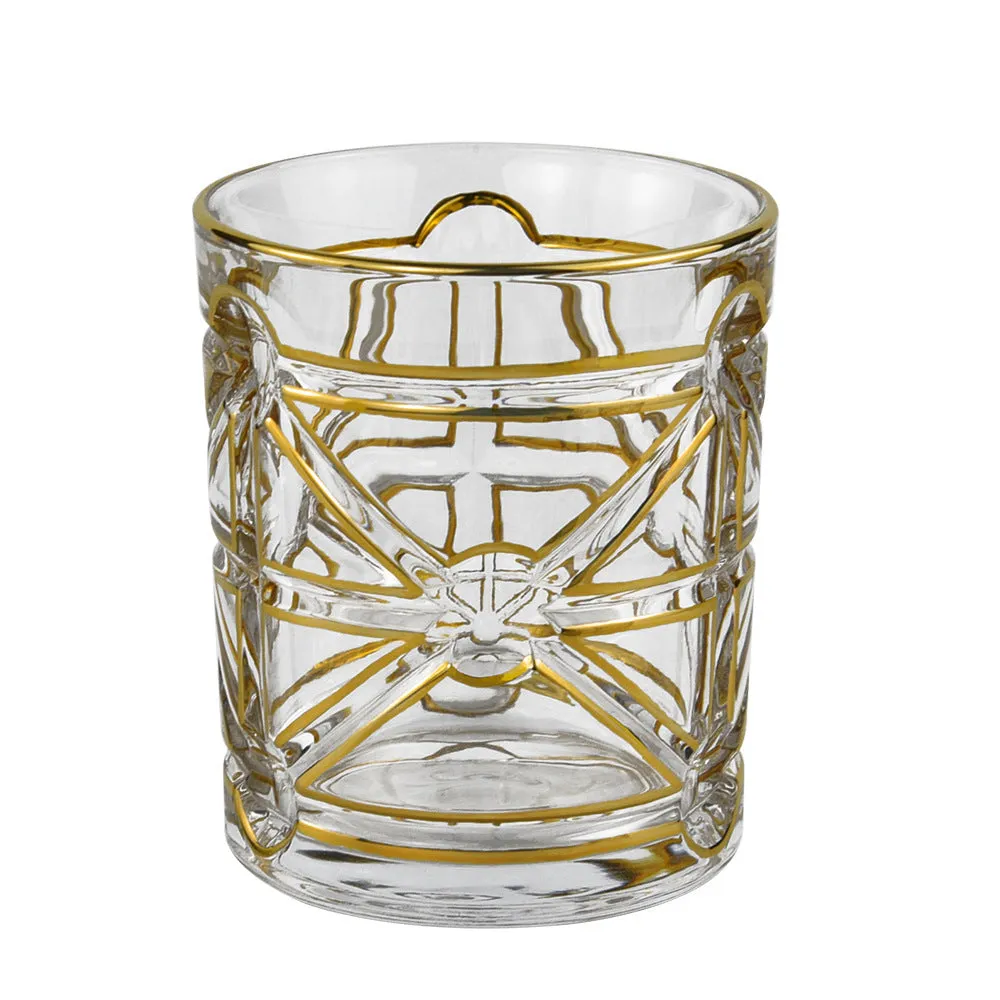 Crystal glass whiskey shot glass with solid gold colour and single-layer build, 340-450ml capacity