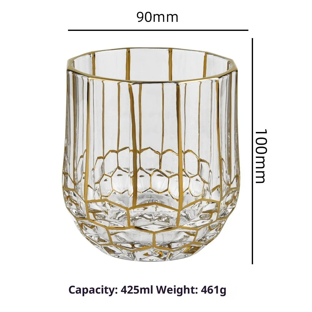 Crystal glass whiskey shot glass with solid gold colour and single-layer build, 340-450ml capacity