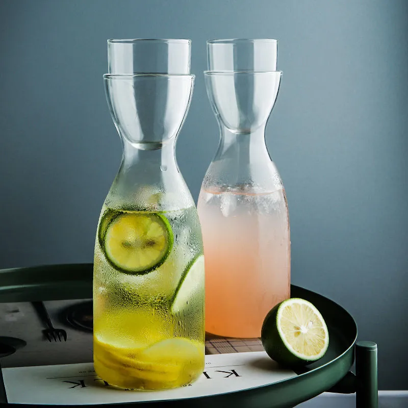 New Nordic style transparent glass kettle and water cup set for cold drinks